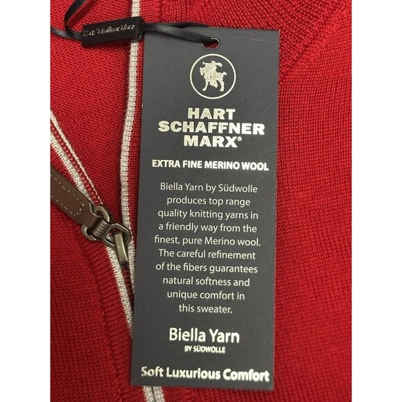 Hart Schaffner Marx Mens Big & Tall Red 3XB Quarter Zip Merino Wool Sweater - Picture 7 of 9